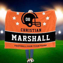 Orange Black Custom Football Name Number Fleece Blanket