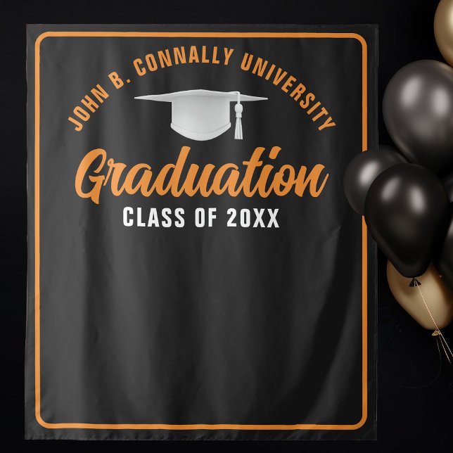 Orange Black Custom Graduation Party Photo Booth Tapestry (Creator Uploaded)