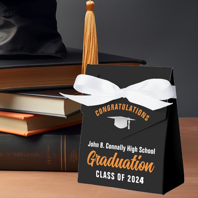 Orange Black Custom School Graduation Party Favour Box (Creator Uploaded)