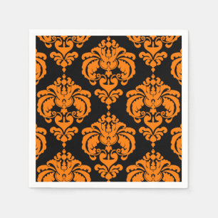 Orange & Black Damask Vintage Wedding Event Party Napkin