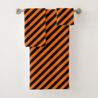 Orange/Black Diagonal Stripes Bath Towel Set