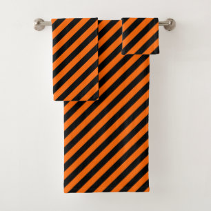 Orange/Black Diagonal Stripes Bath Towel Set