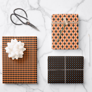 Orange Black Dots Wrapping Paper - Halloween