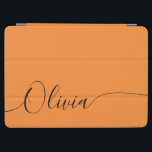Orange Black Elegant Calligraphy Script Name iPad Air Cover<br><div class="desc">Orange Black Elegant Calligraphy Script Custom Personalised Add Your Own Name iPad Air Cover features a modern and trendy simple and stylish design with your personalised name or initials in elegant hand written calligraphy script typography on an orange background. Perfect gift for birthday, Christmas, Mother's Day and stylish enough for...</div>