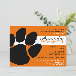 Orange & Black Elegant Pawprint (Photo Back) Invitation