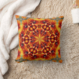 Orange Black Eyed Susan Daisy Abstract        Cushion