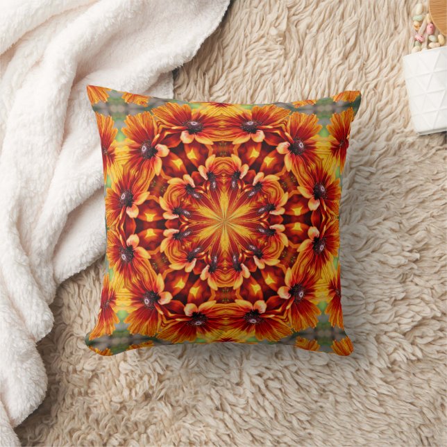 Orange Black Eyed Susan Daisy Abstract        Cushion (Blanket)