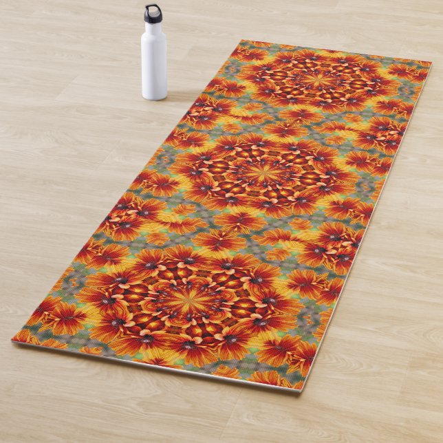 Orange Black Eyed Susan Daisy Abstract         Yoga Mat (In Situ)