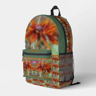 Orange Black Eyed Susan Flower Art Personalised Printed Backpack