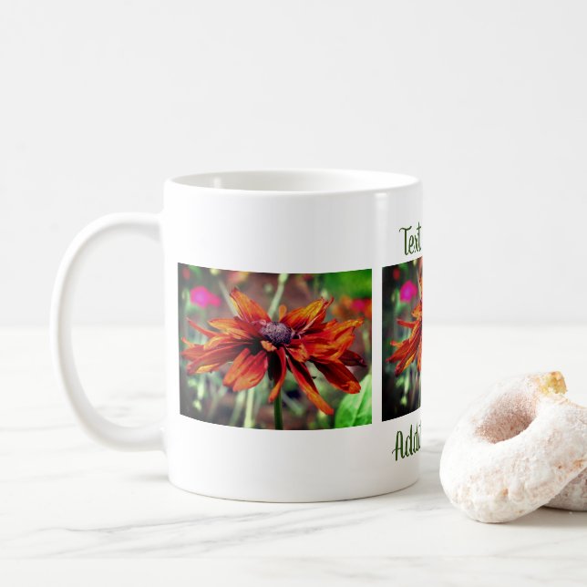 Orange Black Eyed Susan Flower Personalised Coffee Mug (With Donut)