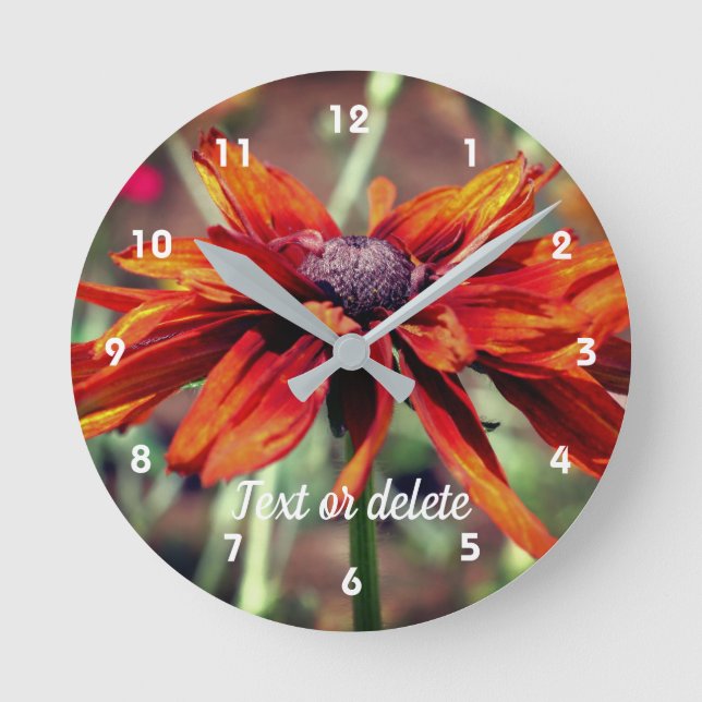 Orange Black Eyed Susan Flower Personalized Round Clock (Front)