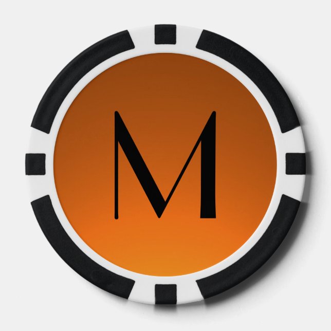 Orange black fade custom monogram poker chips (Front)