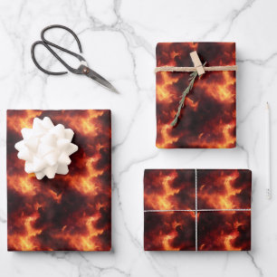 Orange & Black Flames Wrapping Paper Sheet