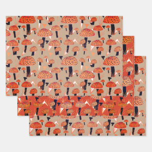 Orange Black Fly Agaric Mushroom Fungi Fall Wrapping Paper Sheet
