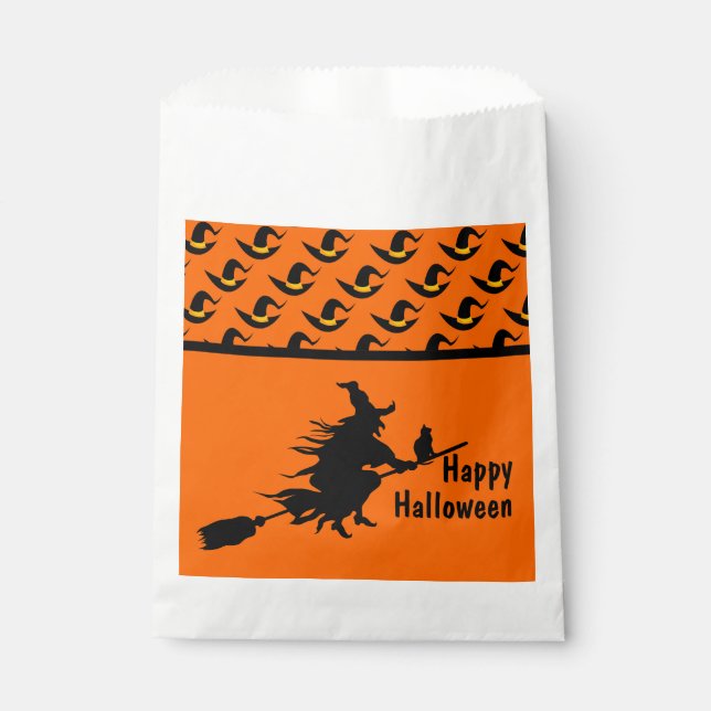 Orange & Black, Flying Witch Halloween  Favour Bag (Front)