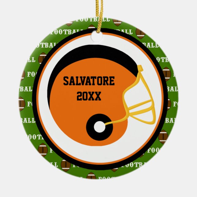 Orange & Black Football Helmet Christmas Ornament (Front)