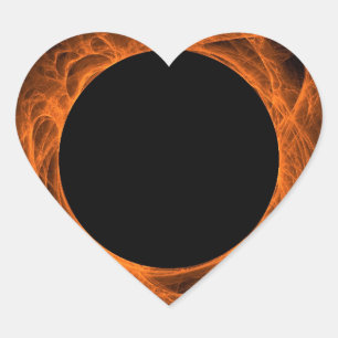 Orange & Black Fractal Background Heart Sticker