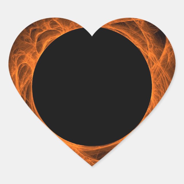 Orange & Black Fractal Background Heart Sticker (Front)