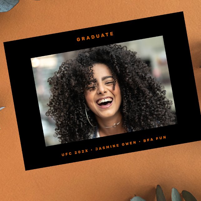 Orange Black Funky Photo College Photo Graduation Announcement (Creator Uploaded)