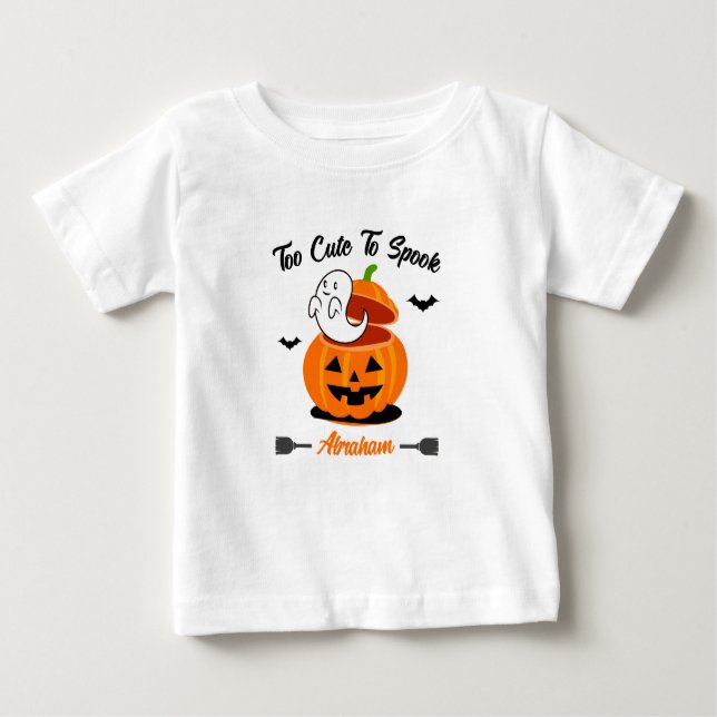 Orange Black Funny Halloween Pumpkin Ghost Baby  T-Shirt (Front)