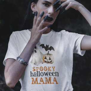Orange Black Ghost Spooky Halloween Mama T-Shirt