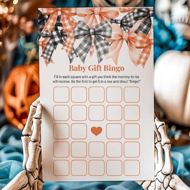 Orange Black Gingham Bow Baby Shower Bingo Game (Creator Uploaded)