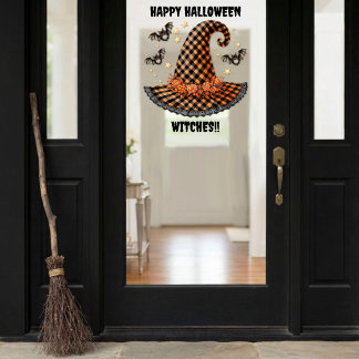 Orange & Black Gingham Halloween Witch Hat & Bats