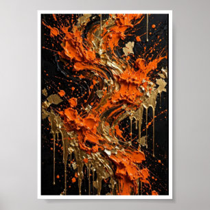 Orange Black Gold Fire Abstract Art Print