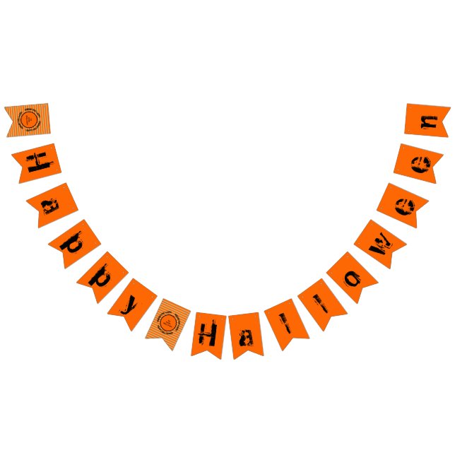 Orange Black Gold Stripes Scary Happy Halloween Bunting (All)