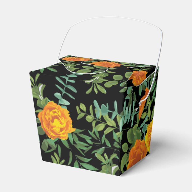 Orange & Black Gothic Peony & Rose Floral Wedding Favour Box (Front Side)