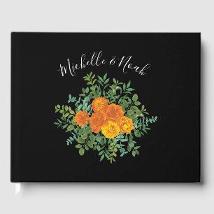 Orange & Black Gothic Peony & Rose Floral Wedding Guest Book