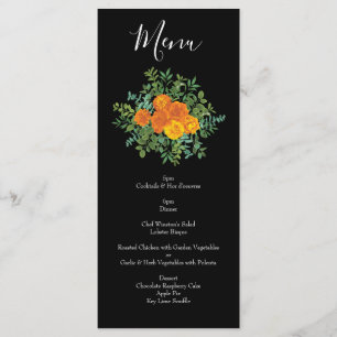 Orange & Black Gothic Peony & Rose Wedding Menu