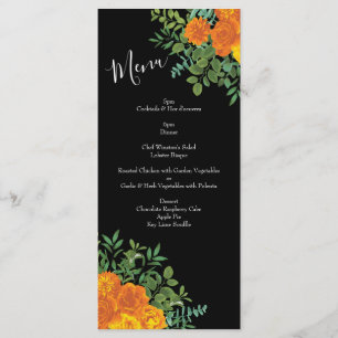 Orange & Black Gothic Peony & Rose Wedding Menu
