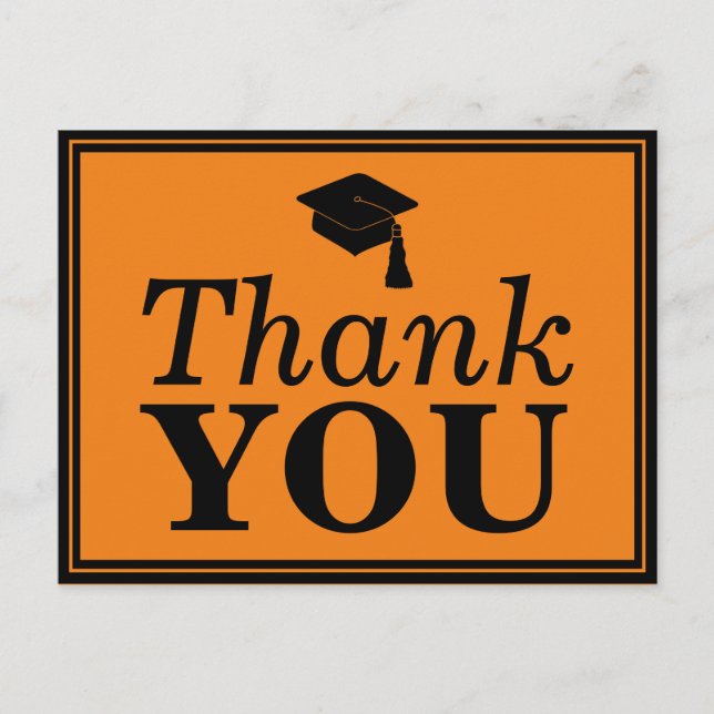 Orange Black Grad Cap Thank You Postcard (Front)