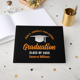 Orange Black Graduate Custom 2025 Graduation Guest Book
