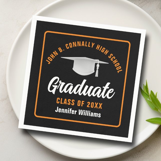 Orange Black Graduate Custom Graduation Party Napkin (Creator Uploaded)