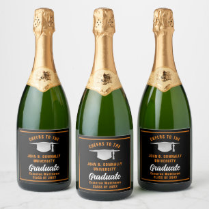 Orange Black Graduate Custom Graduation Party Sparkling Wine Label