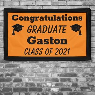 Orange Black Graduate Graduation Party Banner