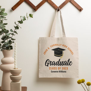 Orange Black Graduate Personalised 2023 Graduation Tote Bag