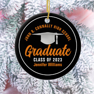 Orange Black Graduate Personalised 2025 Graduation Ceramic Ornament