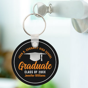 Orange Black Graduate Personalised 2025 Graduation Key Ring