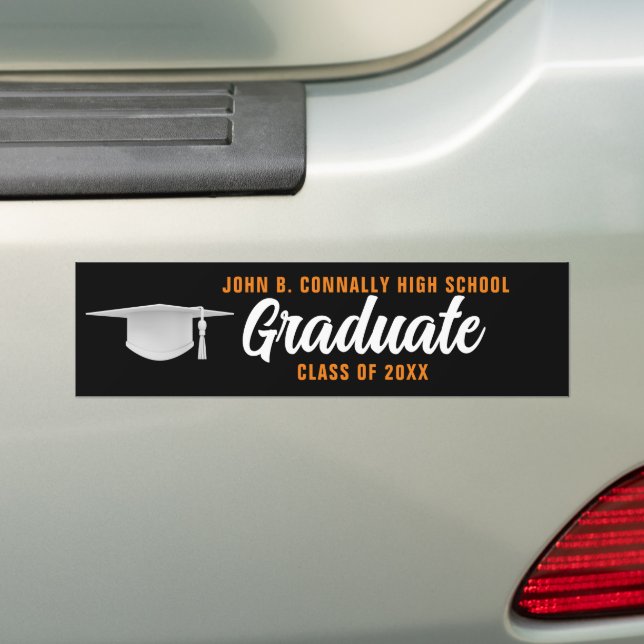 Orange Black Graduate Personalised Graduation Bumper Sticker (On Car)