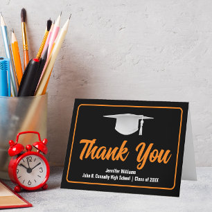 Orange Black Graduate Personalised Graduation Thank You Card