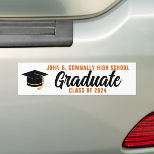 Orange Black Graduate Personalized 2023 School Bumper Sticker