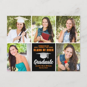 Orange Black Graduate Photo Collage Graduation Postcard