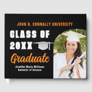 Orange Black Graduate Photo Custom Graduation Guest Book