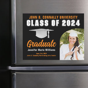 Orange Black Graduate Photo Graduation Magnet Card