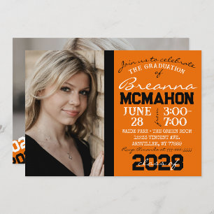 Orange & Black Graduation 2 Photo Invitation