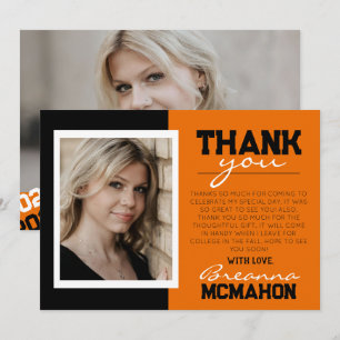 Orange & Black Graduation 2  Photo Thank You Card