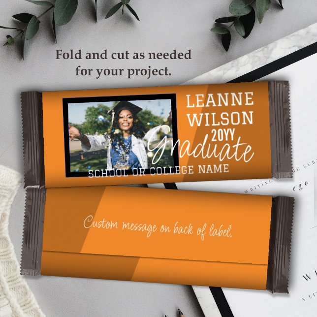 Orange Black Graduation Candy Bar Wrapper (orange school colors graduation chocolate bar wrapper personalized party favor candy label graduate)